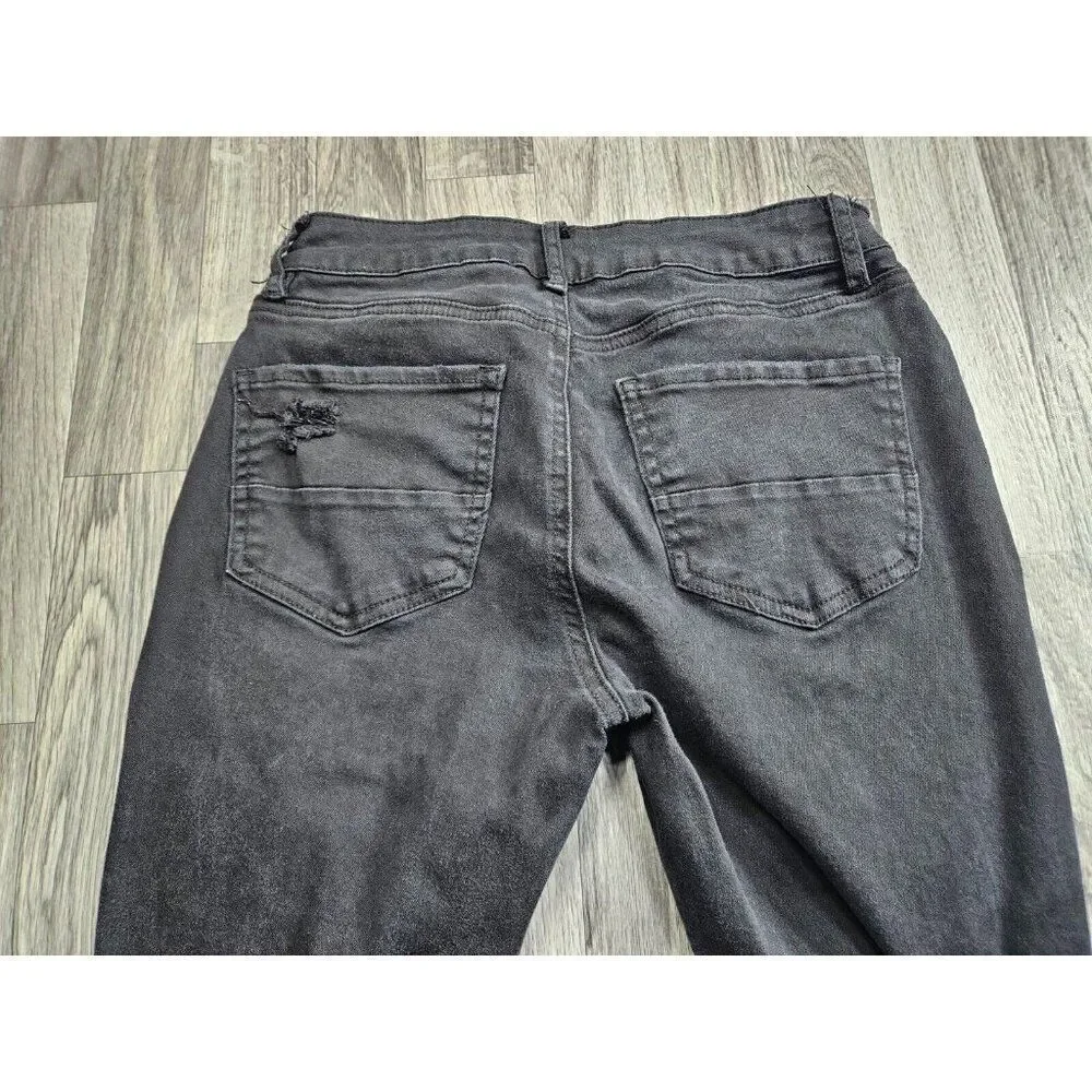 (3/$35) Refuge Size 4 Pockets Fringe Hem Distressed Black Grey Denim‎ Jeans